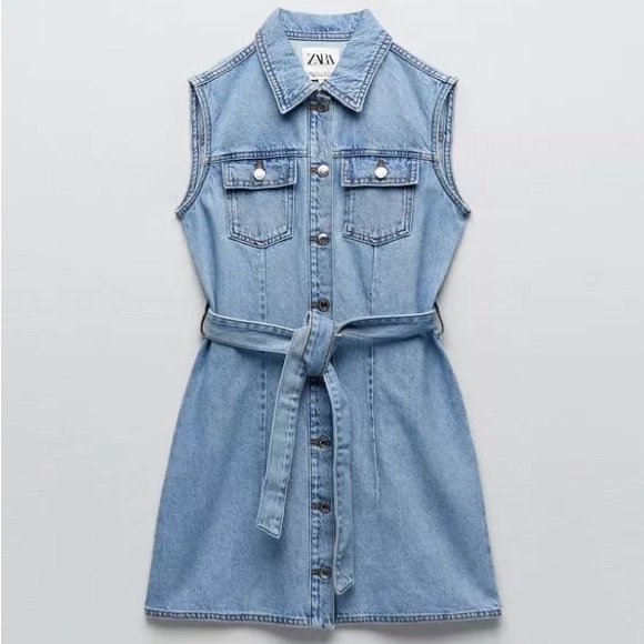 ZARA Denim Belted Dress - Picture 2 of 5